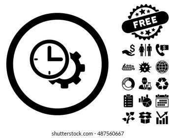 Time Setup icon with free bonus icon set. Vector illustration style is flat iconic symbols, black color, white background.