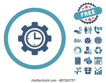 Time Setup pictograph with free bonus pictures. Vector illustration style is flat iconic bicolor symbols, cyan and blue colors, white background.