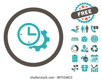 Time Setup pictograph with free bonus pictogram. Vector illustration style is flat iconic bicolor symbols, grey and cyan colors, white background.