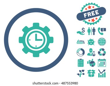 Time Setup pictograph with free bonus icon set. Vector illustration style is flat iconic bicolor symbols, cobalt and cyan colors, white background.