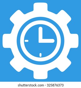 Time Setup vector icon. Style is flat symbol, white color, rounded angles, blue background.