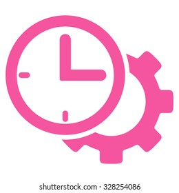Time Setup vector icon. Style is flat symbol, pink color, rounded angles, white background.