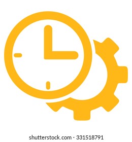 Time Setup vector icon. Style is flat symbol, yellow color, rounded angles, white background.