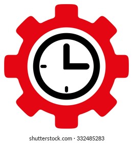 Time Setup vector icon. Style is bicolor flat symbol, intensive red and black colors, rounded angles, white background.