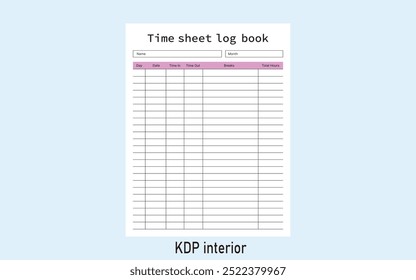 Time sheet log book Kdp Interior Template
