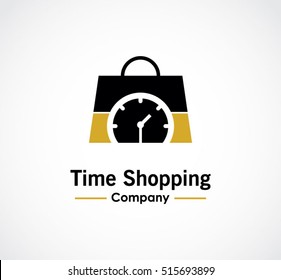 Time shopping bag abstract vector and logo design or template shop business icon of company identity symbol concept