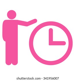Time Show vector icon. Style is flat symbol, pink color, rounded angles, white background.