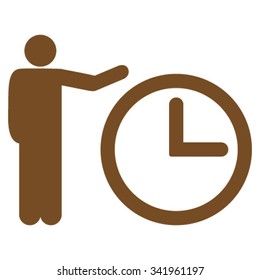 Time Show vector icon. Style is flat symbol, brown color, rounded angles, white background.