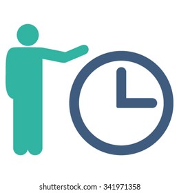 Time Show vector icon. Style is bicolor flat symbol, cobalt and cyan colors, rounded angles, white background.