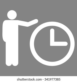Time Show vector icon. Style is flat symbol, white color, rounded angles, gray background.