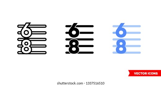 Time signature icon of 3 types: color, black and white, outline. Isolated vector sign symbol.