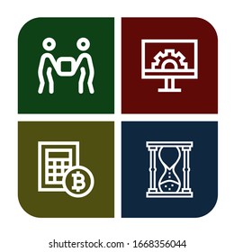 ajuste de iconos simples de tiempo. Contiene iconos tales como Entrega, Engeneering, Calculadora, Hourglass, que se pueden utilizar para web, móvil y logotipo
