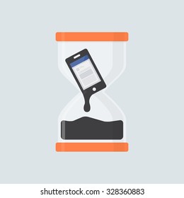 Time sink due to smartphone addiction flat design vector