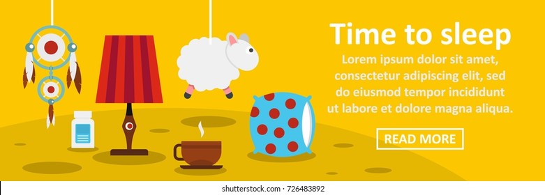 Time to sleep banner horizontal concept. Flat illustration of time to sleep banner horizontal vector concept for web design