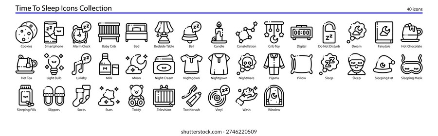 Time To Sleep Bedtime Rest Relaxation Icon Collection