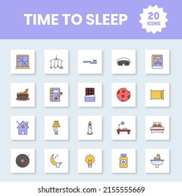 Time To Sleep Colorful Icon Set In Flat Style.