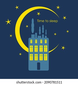 Time to sleep concept of a house in the evening and a moon