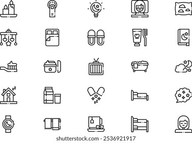 La colección de iconos de tiempo para dormir es una Ilustración vectorial con trazo editable.