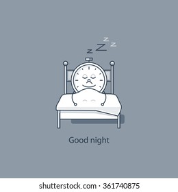 Time to sleep, night dreaming. Good night concept, childish vector linear illustration