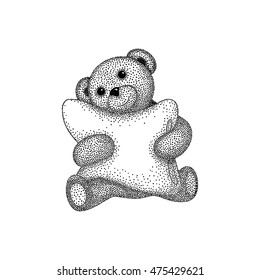 Time to sleep. Stylized Teddy bear icon isolated on white background. Vector vintage illustration in pointillism style