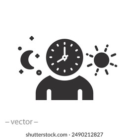 Zeit Schlaf oder Wach, Phasen Tag und Nacht, Human Circadian Rhythm Icon, Lebenszyklusuhr, flache Vektorillustration