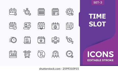 Time Slot icon set. Contains such icon as watch, day, calendar, timer and more. Date And Time modern icon. Minimalist icons collection. Vector artwork and illustration.