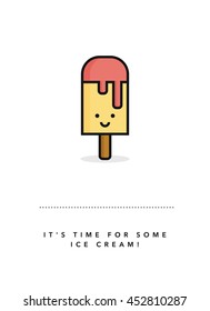 It's time for some ice cream!  (Line Art in Flat Style Vector Illustration Quote Poster Design)
