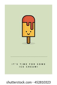 It's time for some ice cream!  (Line Art in Flat Style Vector Illustration Quote Poster Design)