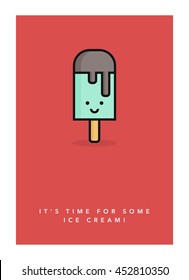 It's time for some ice cream!  (Line Art in Flat Style Vector Illustration Quote Poster Design)