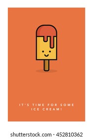 It's time for some ice cream!  (Line Art in Flat Style Vector Illustration Quote Poster Design)