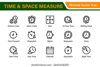 Time and Space Measurement Icons – Clean Outline, Line Art, and Vector Illustrations for Light Years, AU, Astronomy, and Cosmic Distance Projects