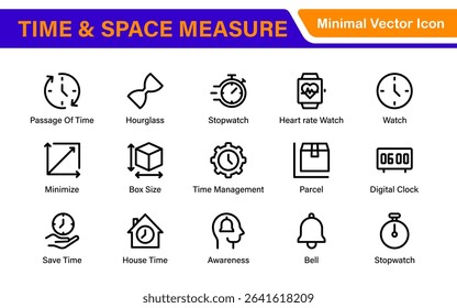 Time and Space Measurement Icons – Clean Outline, Line Art, and Vector Illustrations for Light Years, AU, Astronomy, and Cosmic Distance Projects