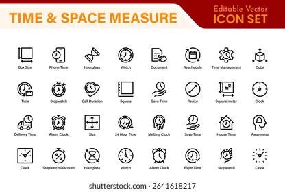 Time and Space Measurement Icons – Clean Outline, Line Art, and Vector Illustrations for Light Years, AU, Astronomy, and Cosmic Distance Projects