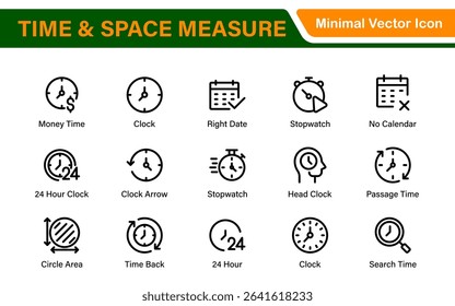 Time and Space Measurement Icons – Clean Outline, Line Art, and Vector Illustrations for Light Years, AU, Astronomy, and Cosmic Distance Projects