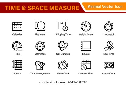 Time and Space Measurement Icons – Clean Outline, Line Art, and Vector Illustrations for Light Years, AU, Astronomy, and Cosmic Distance Projects