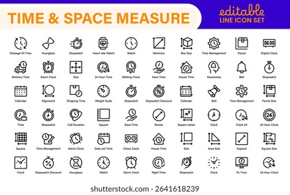 Time and Space Measurement Icons – Clean Outline, Line Art, and Vector Illustrations for Light Years, AU, Astronomy, and Cosmic Distance Projects