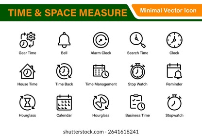 Time and Space Measurement Icons – Clean Outline, Line Art, and Vector Illustrations for Light Years, AU, Astronomy, and Cosmic Distance Projects