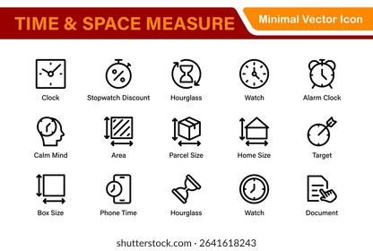 Time and Space Measurement Icons – Clean Outline, Line Art, and Vector Illustrations for Light Years, AU, Astronomy, and Cosmic Distance Projects