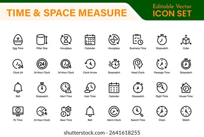 Time and Space Measurement Icons – Clean Outline, Line Art, and Vector Illustrations for Light Years, AU, Astronomy, and Cosmic Distance Projects