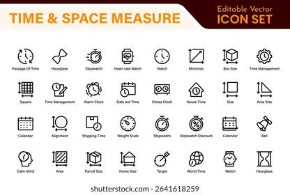Time and Space Measurement Icons – Clean Outline, Line Art, and Vector Illustrations for Light Years, AU, Astronomy, and Cosmic Distance Projects