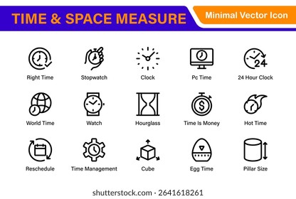 Time and Space Measurement Icons – Clean Outline, Line Art, and Vector Illustrations for Light Years, AU, Astronomy, and Cosmic Distance Projects