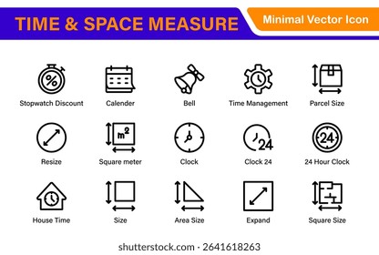 Time and Space Measurement Icons – Clean Outline, Line Art, and Vector Illustrations for Light Years, AU, Astronomy, and Cosmic Distance Projects