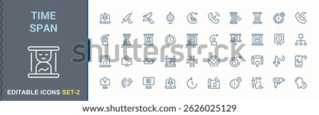Time Span line icon set. Contains related to day, timetable, watch, calendar, sandglass, schedule and more. Duration line icon set. Minimalist vector collections. Editable vector art.