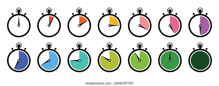 Espectro de tempo colorido cronômetro evolução ícones Creative Clock Vetor Set	
