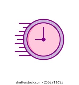 Time speed vector icon, flat design funny clock symbol.