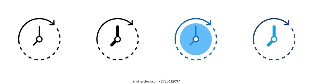 Time Spent Multiple Style Icon Design Vector - clock with a circular arrow symbol representing duration, progress, and time spent