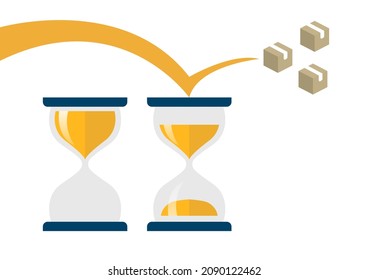 time spent on delivery, mail delivery concept, hourglass, vector illustration