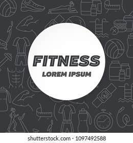 Time to sport pattern with fitness and health line icons. Healthy lifestyle diet food training and equipment symbols vector illustration. Flat style design. Place for text