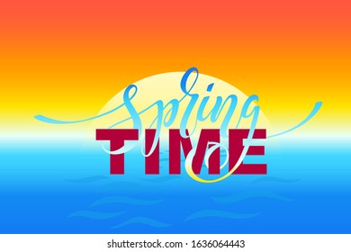 Time Spring inscription. Modern brush calligraphy. Hand drawn design elements. Logos and emblems. prints and posters. Vector illustration.