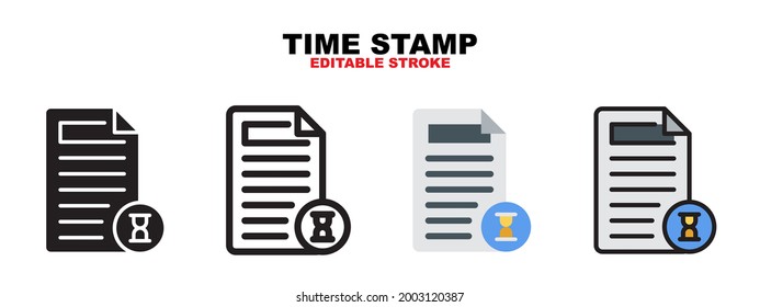 Time Stamp Icon Set With Different Styles. Icons Designed In Filled, Outline, Flat, Glyph And Line Colored. Editable Stroke And Pixel Perfect. Can Be Used For Web, Mobile, Ui And More.